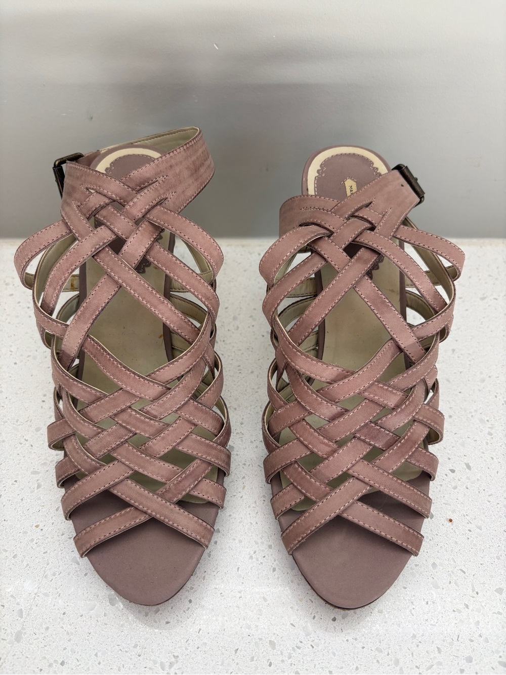 Max Studio Taupe Woven Strappy Heels size 7.5